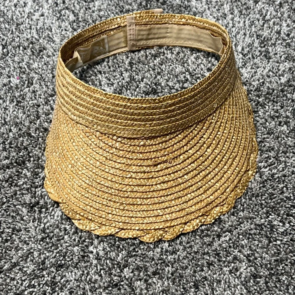 Cappelli Womens Tan Woven 100% Straw Sun Visor Hat Scalloped Brim HA0209